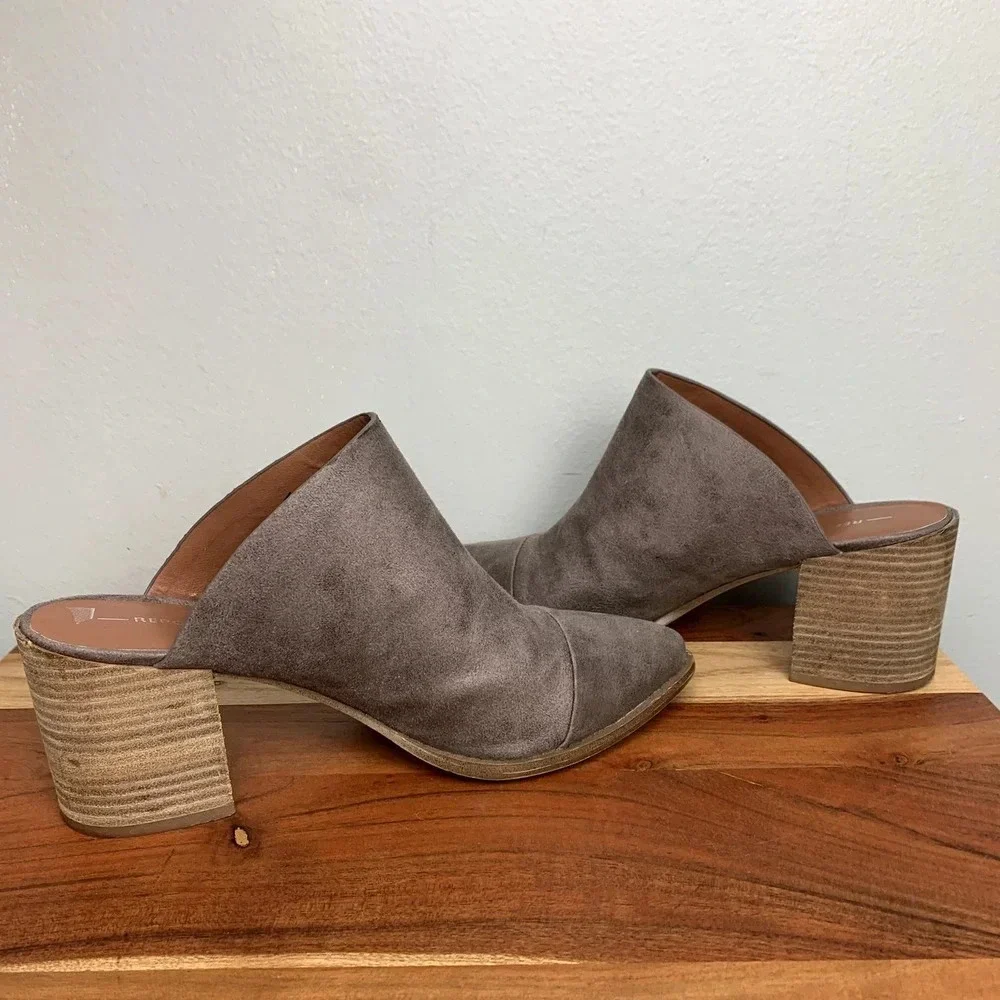 Report Tisha Faux Suede Leather Mules Clogs Pointed Toe Gray Taupe Shoes sz 7.5